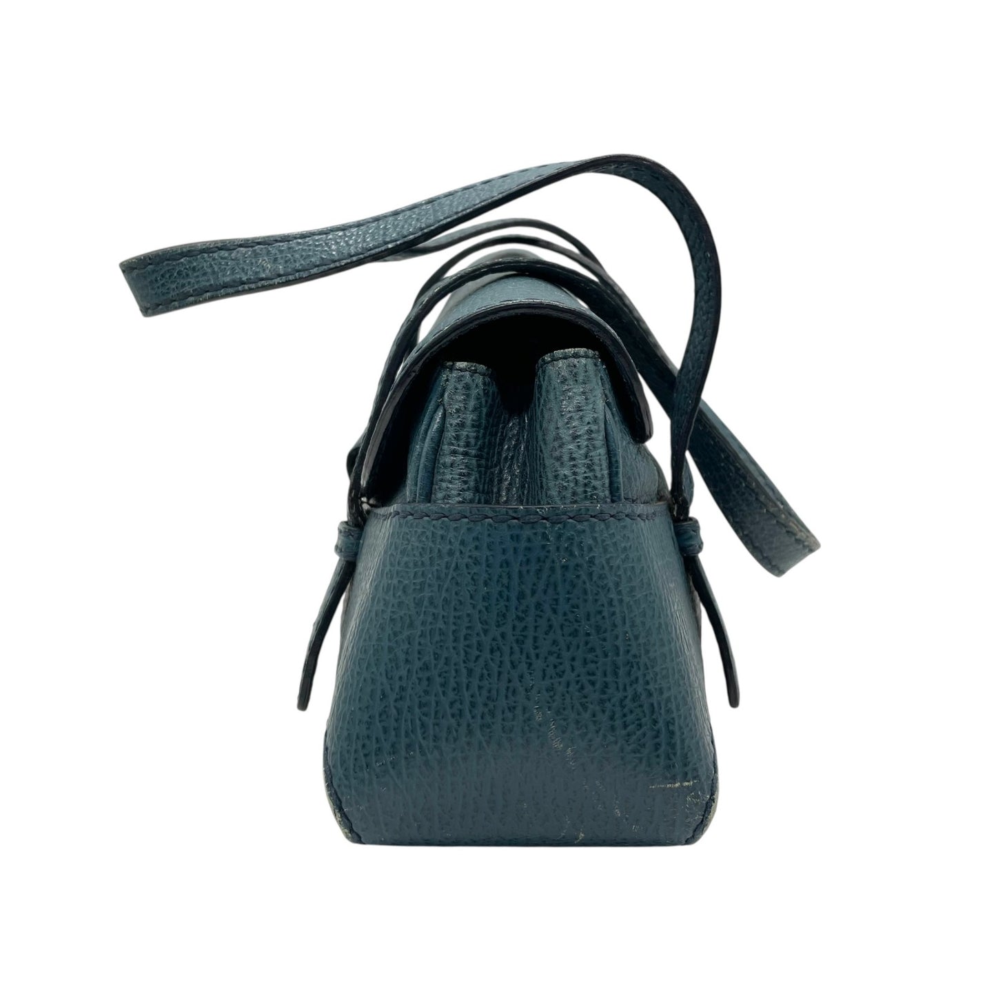 トッズ TOD’S ハンドバッグ ミニボストン グレインレザー 青 ブルー シルバー金具 レディース A7