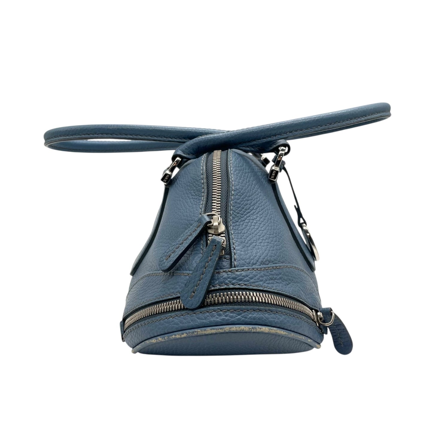 トッズ TOD’S ドーム型 ハンドバッグ ロングハンドル 肩掛け レザー ライトブルー 水色 シルバー金具 トライアングルフォルム A5