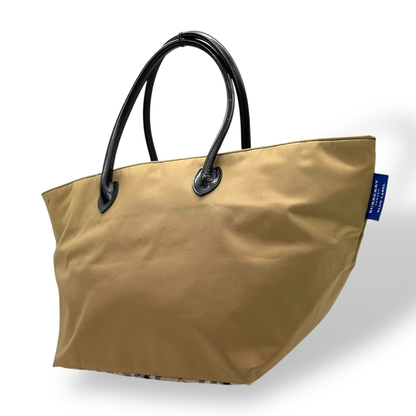 バーバリーブルーレーベル BURBERRY BLUE LABEL ハンドバッグ トートバッグ カーキベージュ ナイロン レザー ノバチェック ファスナー開閉 手提げ レディース Z3