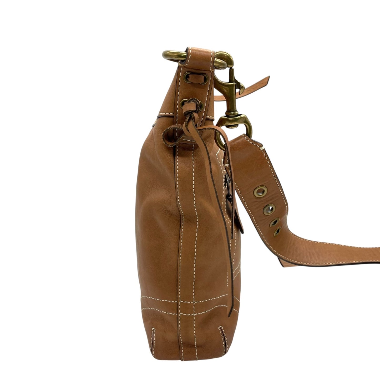 COACH コーチ ショルダーバッグ 茶 ブラウン オールレザー ゴールド金具 斜め掛け可 ロゴ 編み上げ ステッチ 10399 レディース T4