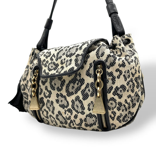 SEE BY CHLOE シーバイクロエ ショルダーバッグ 白 アイボリー 黒 ブラック レオパード ヒョウ柄 キャンバス レザー ゴールド金具 タッセル 斜め掛け可 レディース E5