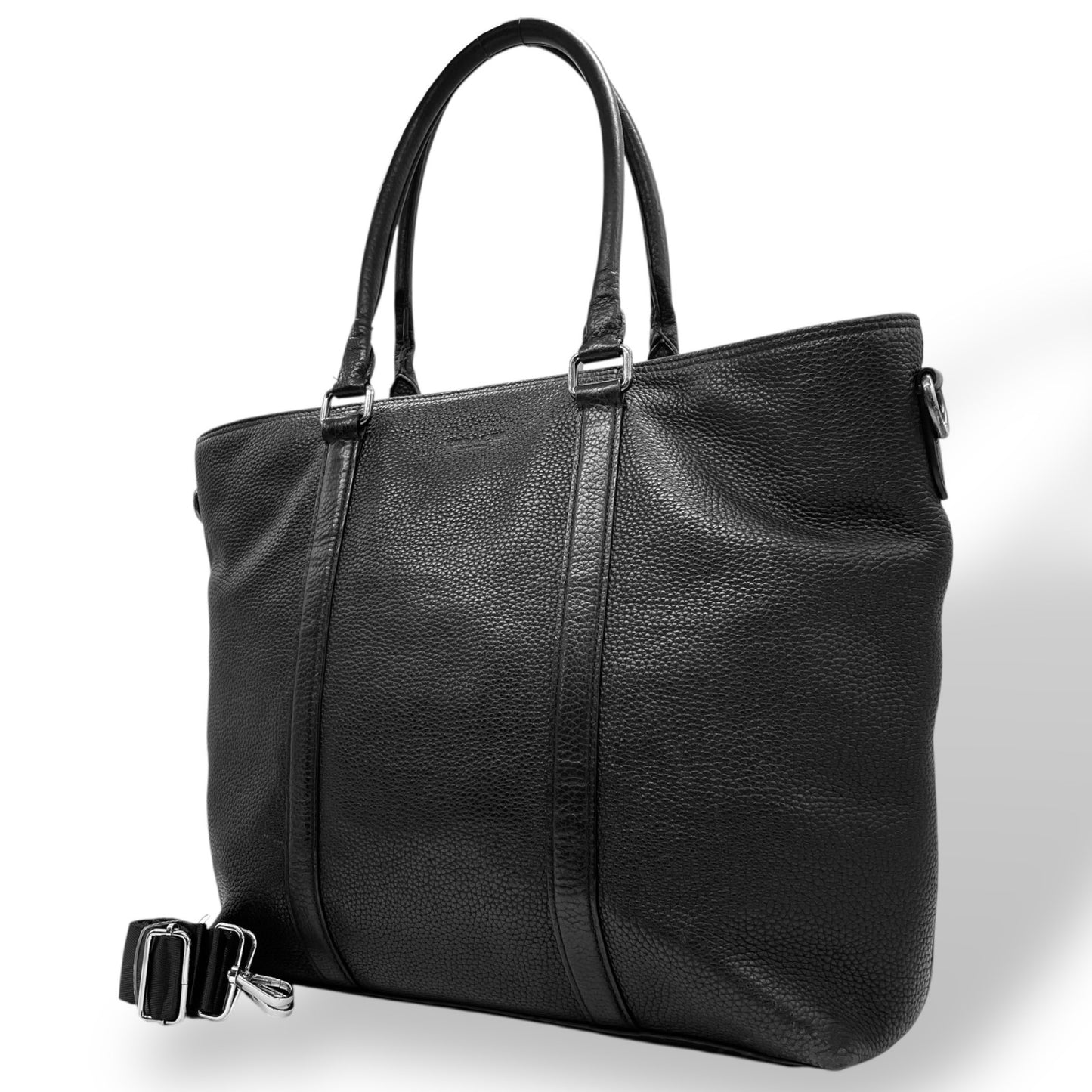 COACH コーチ 2WAY トートバッグ ショルダーバッグ 黒 ブラック レザー シボ革 シルバー金具 ロゴ 肩掛け可 斜め掛け可 ビジネス メンズ レディース J