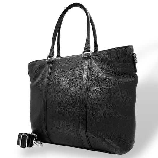 COACH コーチ 2WAY トートバッグ ショルダーバッグ 黒 ブラック レザー シボ革 シルバー金具 ロゴ 肩掛け可 斜め掛け可 ビジネス メンズ レディース J