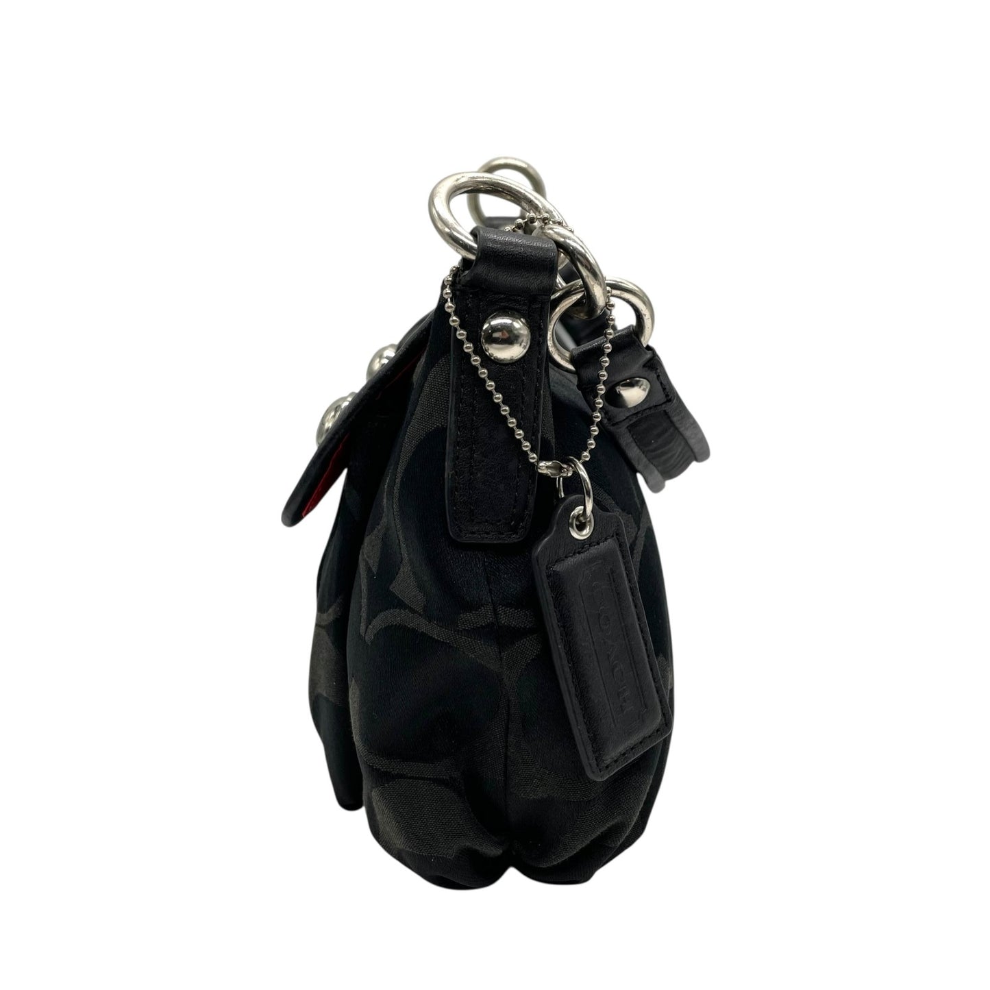 COACH コーチ ポピー シグネチャー 2WAY ショルダーバッグ ハンドバッグ 黒 ブラック キャンバス レザー シルバー金具 フラップポケット ファスナー開閉 肩掛け可 斜め掛け可 ホーボー レディース S30