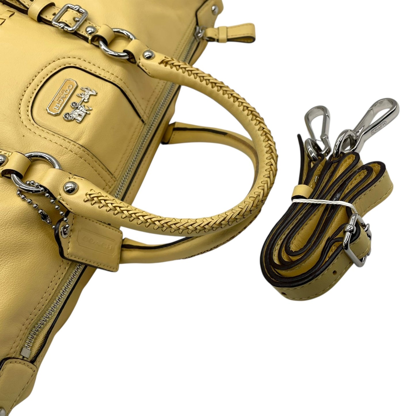 コーチ COACH 2WAY ボストンバッグ ハンドバッグ ショルダーバッグ 肩掛け 23342 イントレチャート 編み込みレザー 黄色 イエロー シルバー金具 チャーム付き U16