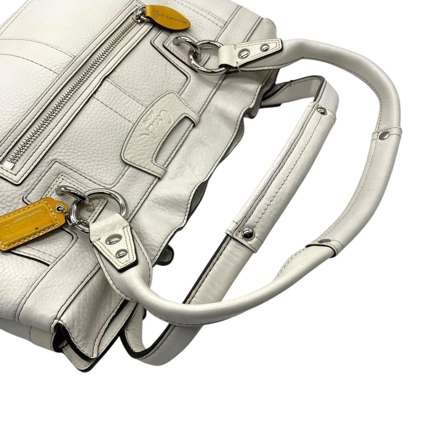 コーチ COACH トートバッグ 13160 ホワイト 白 レザー シルバー金具 ブラウン 茶色 チャーム付き A4対応 通勤 通学 S93