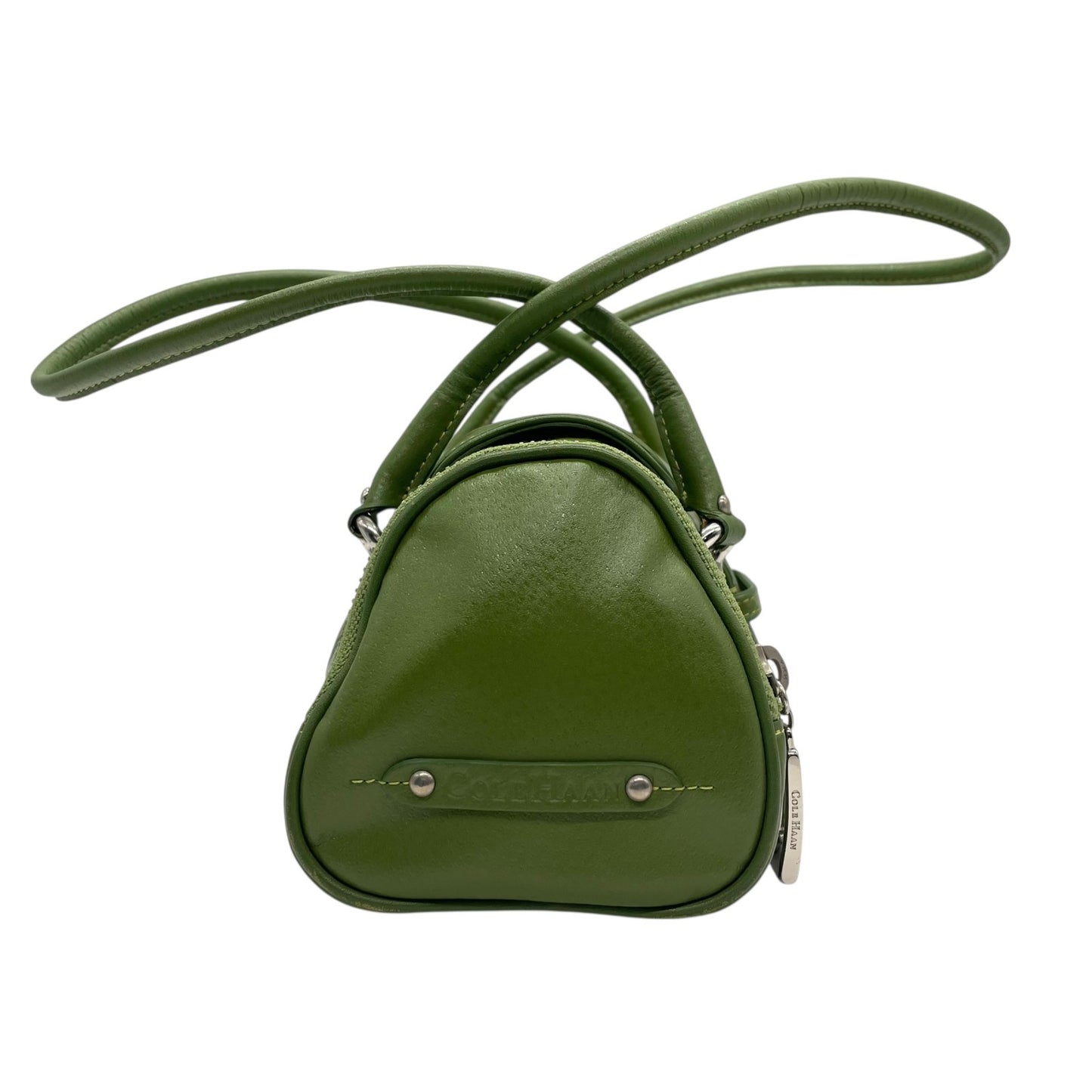 コールハーン COLE HAAN ハンドバッグ ロングハンドル レザー グリーン 緑 若草色 シルバー金具 バゲット型 スリムデザイン T3