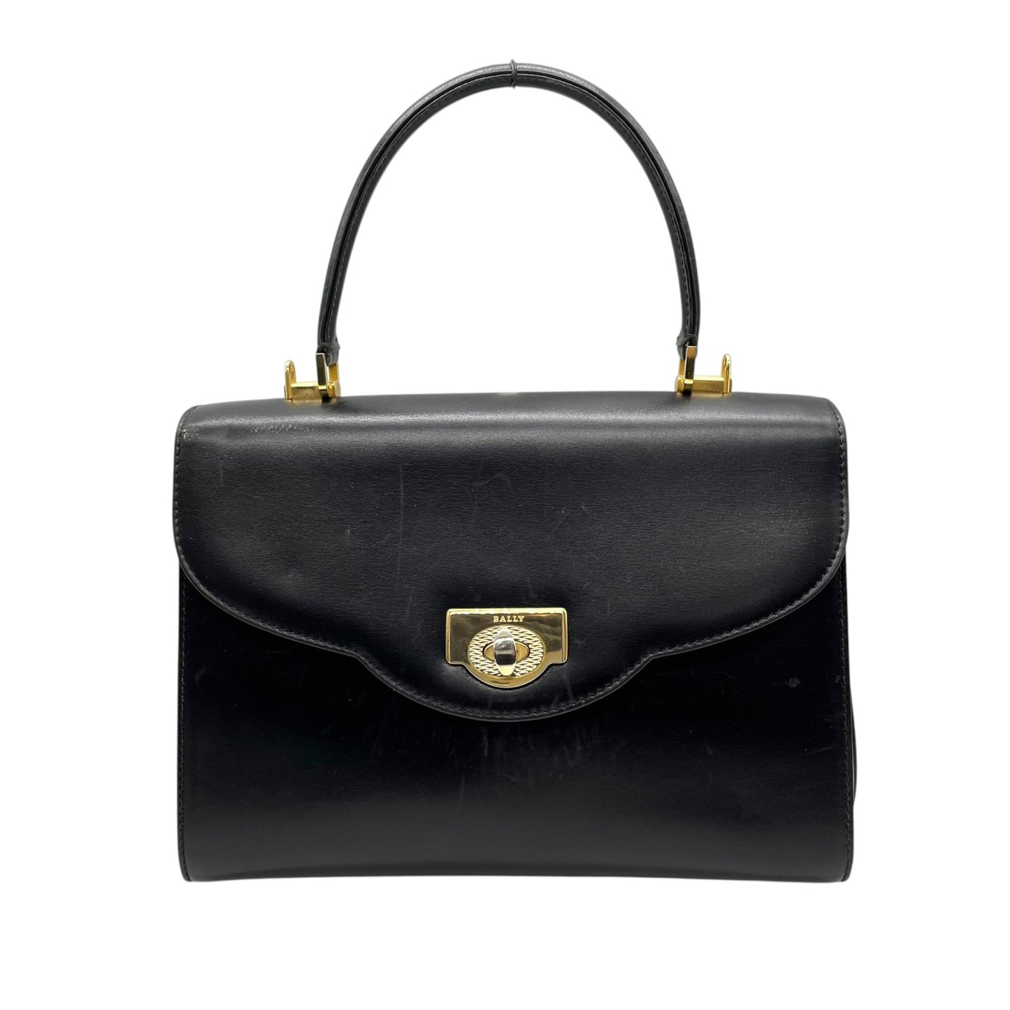 バリー BALLY 2WAY ハンドバッグ ショルダーバッグ フォーマル 黒 ブラック レザー ゴールド金具 ターンロック トップハンドル 斜め掛け可 レディース K1