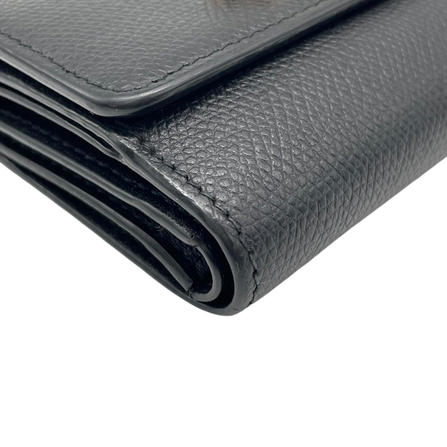 【美品】Christian Dior クリスチャンディオール モンテーニュ ロータス 三つ折り財布 コンパクトウォレット ブラック レザー CDロゴ ゴールド金具 レディース W3