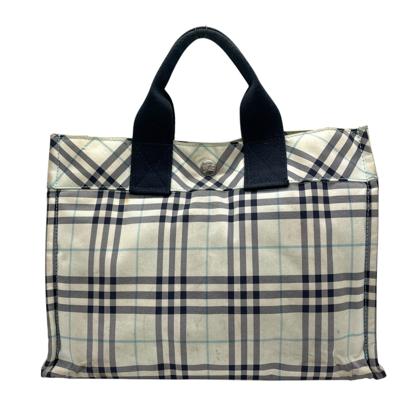 BURBERRY BLUE LABEL バーバリー ブルーレーベル ハンドバッグ ミニトート ノバチェック ライトブルー ネイビー ナイロンキャンバス ホースロゴ レディース U14