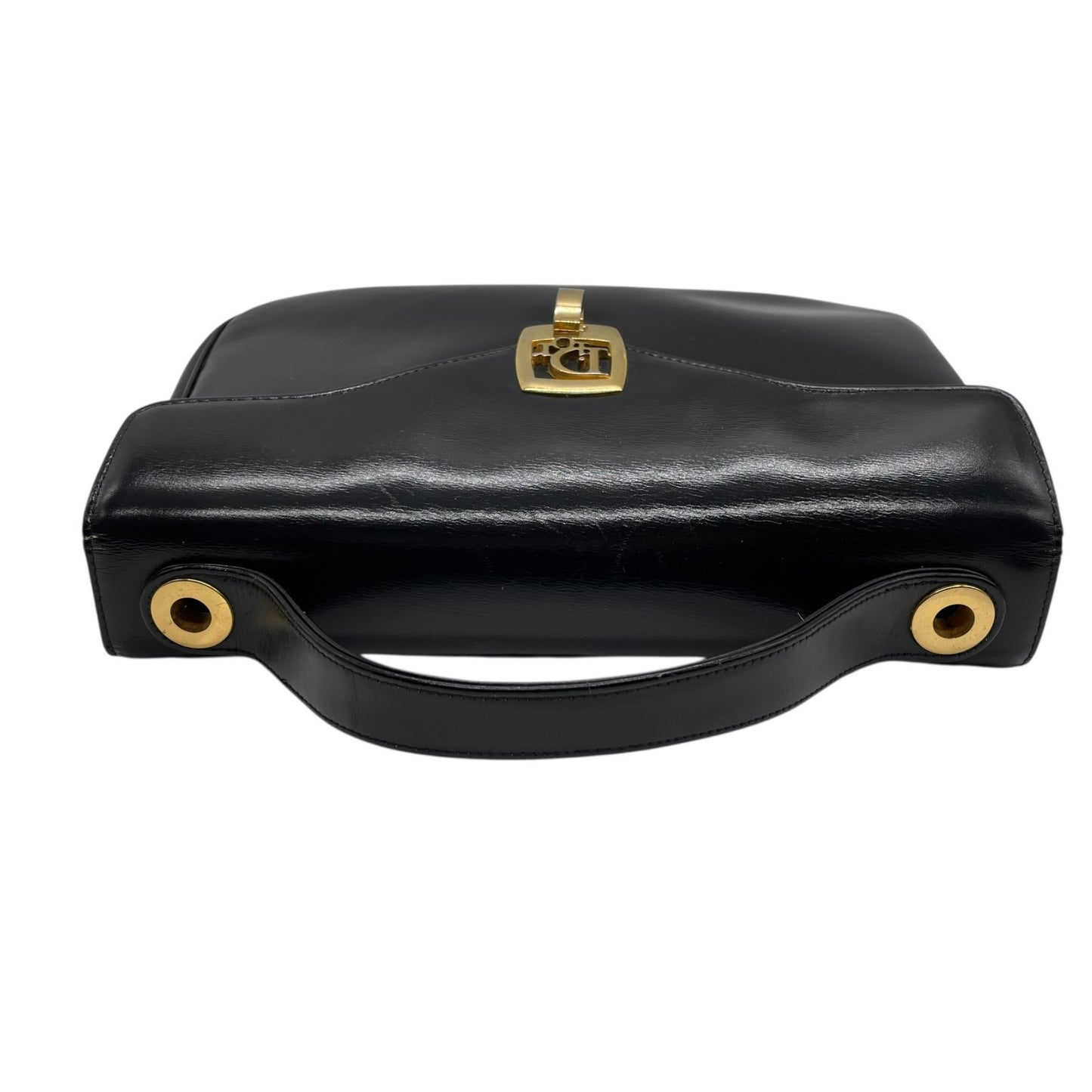 Christian Dior クリスチャンディオール ハンドバッグ ブラック レザー ゴールド金具 ロゴ トップハンドル フラップ フォーマル ヴィンテージ レディース B