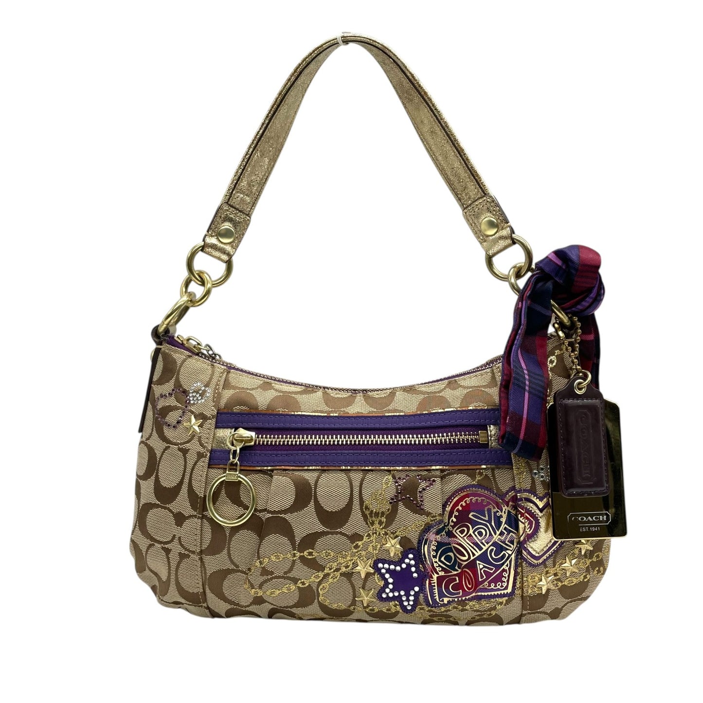 COACH コーチ 15880 ポピー Y2K 00s vintage 2way シグネチャー ハンドバッグ ショルダーバッグ スカーフチャーム 総柄 キャンバス s91