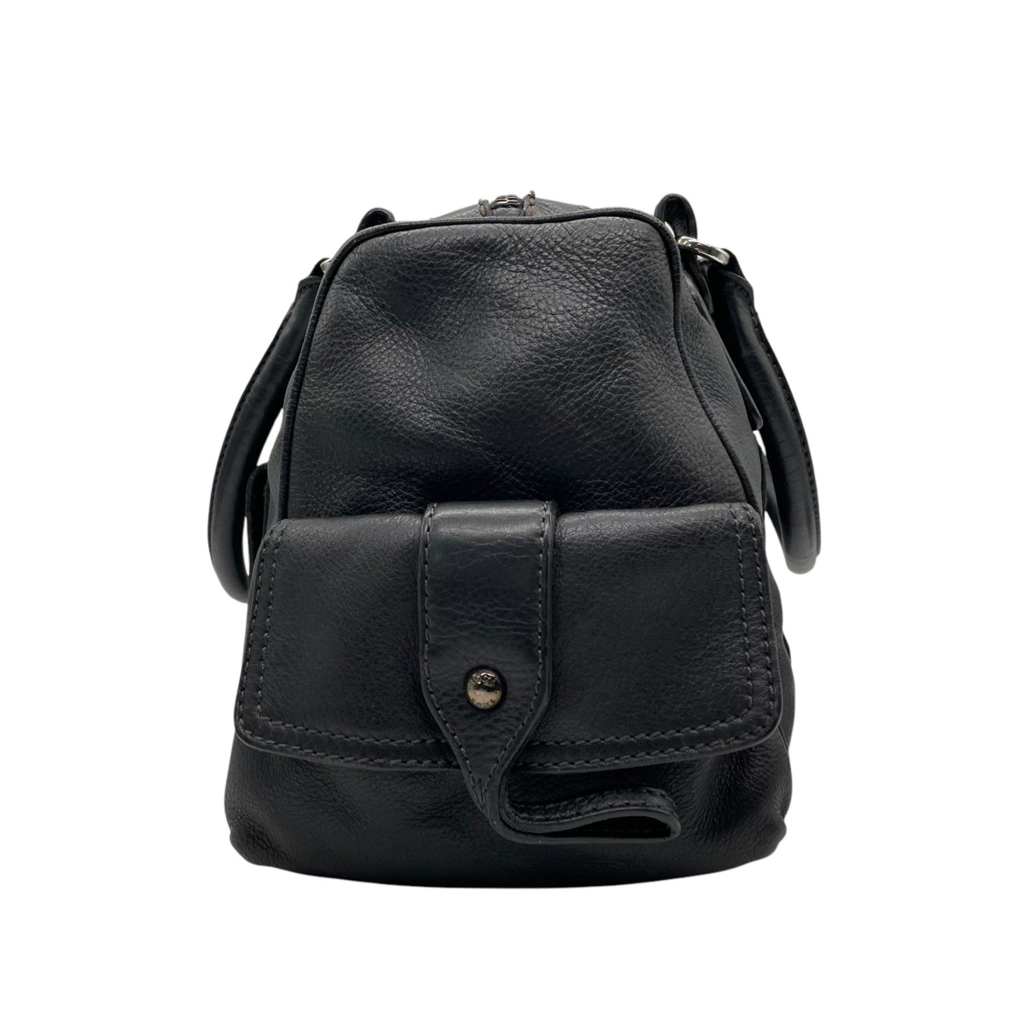 Authentic TOD'S Boston Handbag Leather Black Silver Hardware Padlock Women's