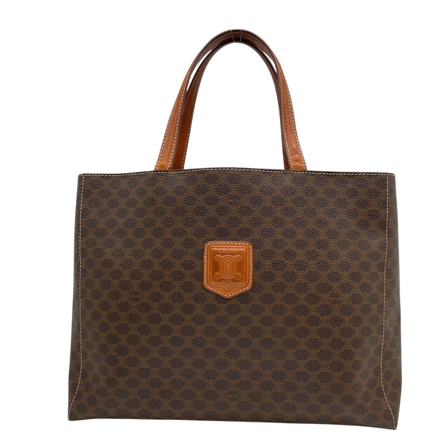 Authentic CELINE Vintage Macadam Handbag Brown PVC Leather Gold Hardware Tote Bag Women's