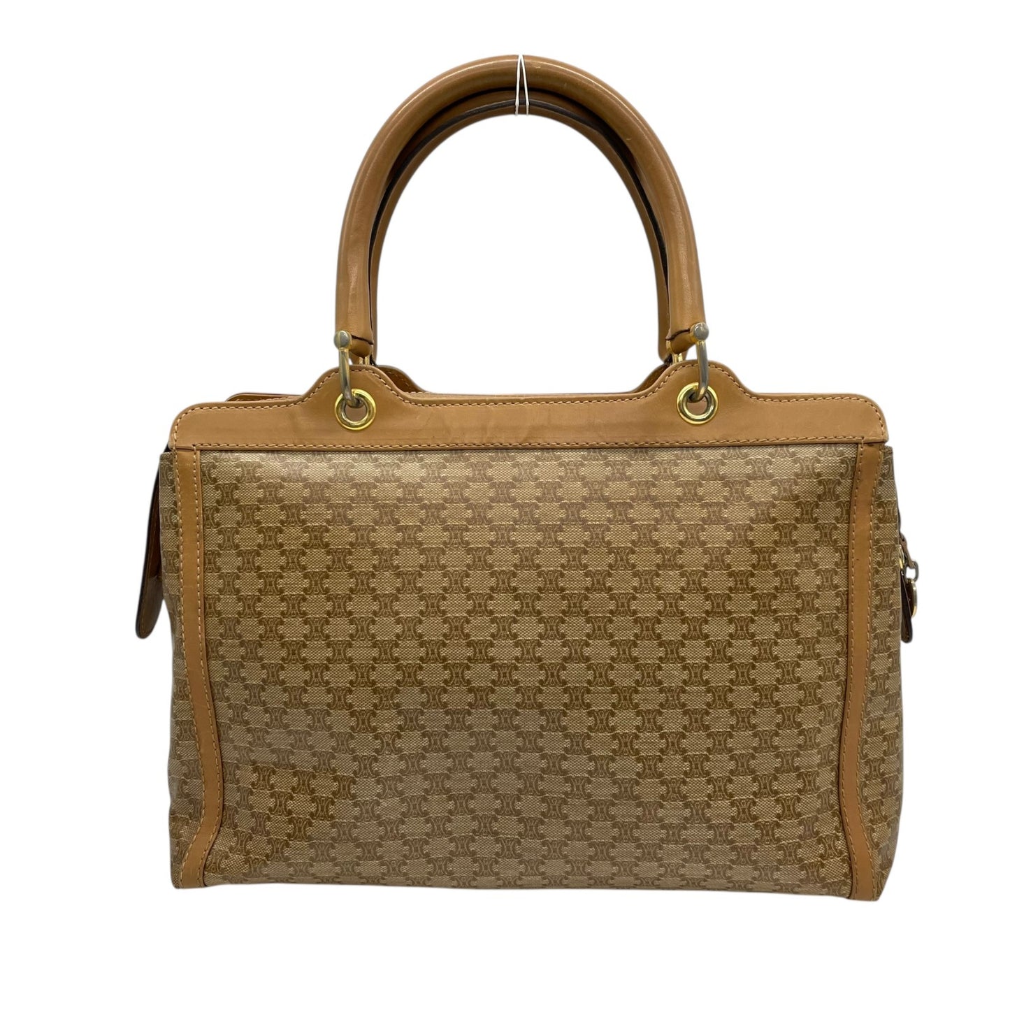 Authentic CELINE Vintage Macadam Handbag Leather PVC Beige Brown Gold Hardware Tote Bag Women's