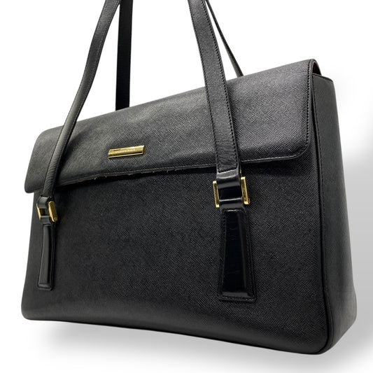 Authentic BURBERRY Handbag Tote Bag Black Leather Gold Hardware Logo Nova Check Women's Men's Shoulder Bag