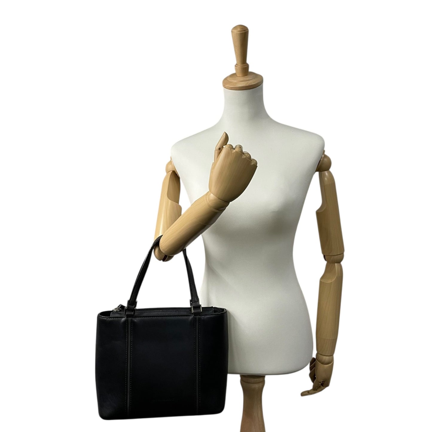 Authentic BURBERRY Handbag Leather Black Silver Hardware Logo Nova Check Women's