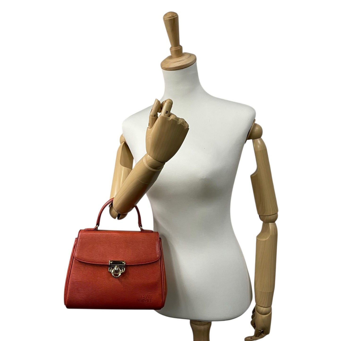 Excellent Authentic Gianni Versace 2WAY Handbag Shoulder Bag Leather Brown Orange Gold Hardware Crossbody Ladies