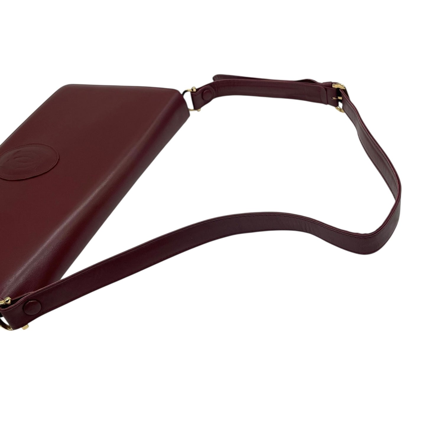 美品 Cartier カルティエ マストライン ショルダーバッグ レザー 赤 ボルドー ワインレッド フラップ開閉 ゴールド金具 肩掛け可 レディース 2Cモチーフ B5