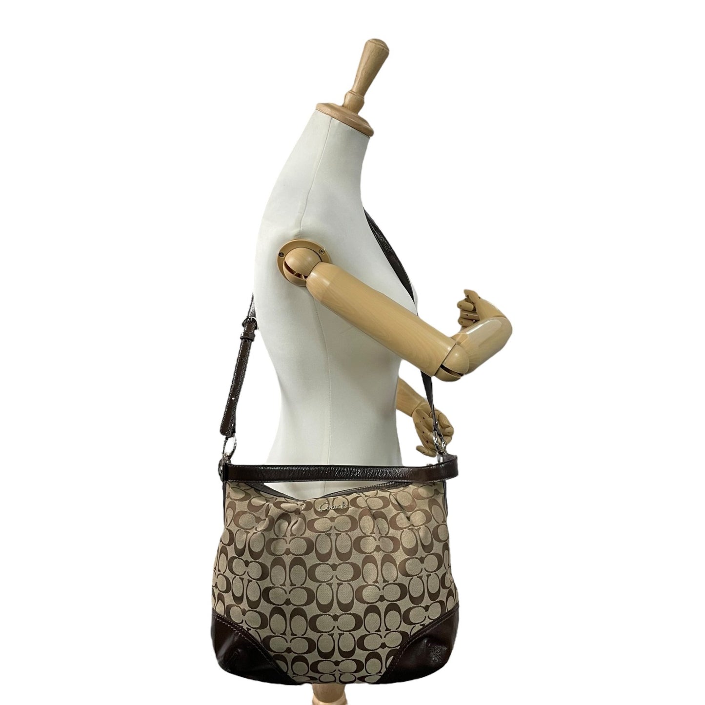 COACH コーチ シグネチャー 2WAY ハンドバッグ ショルダーバッグ F17400 キャンバス パテントレザー 茶 ブラウン シルバー金具 肩掛け可 斜め掛け可 レディース U13