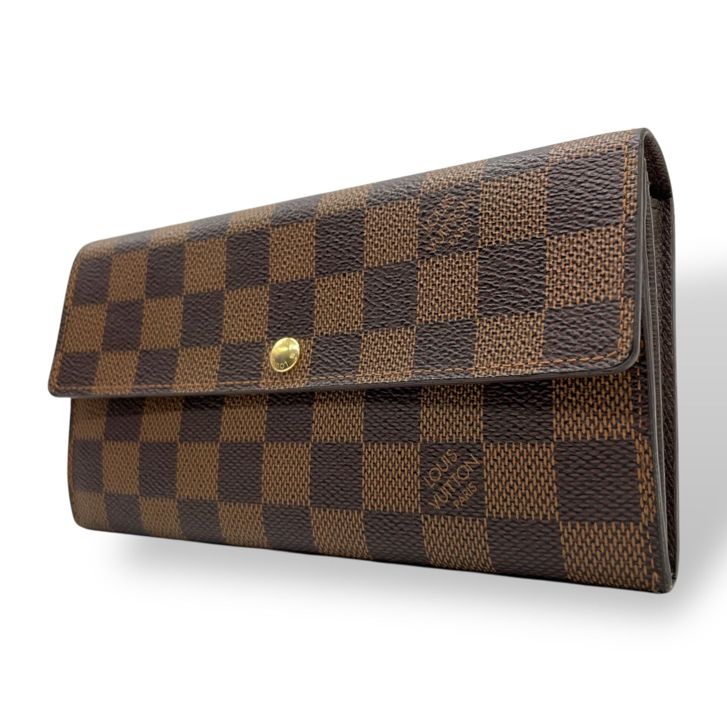 美品 LOUIS VUITTON ルイヴィトン 長財布 ダミエ ポルトフォイユサラ N61734 茶 ブラウン PVC レザー ゴールド金具 メンズ レディース H1