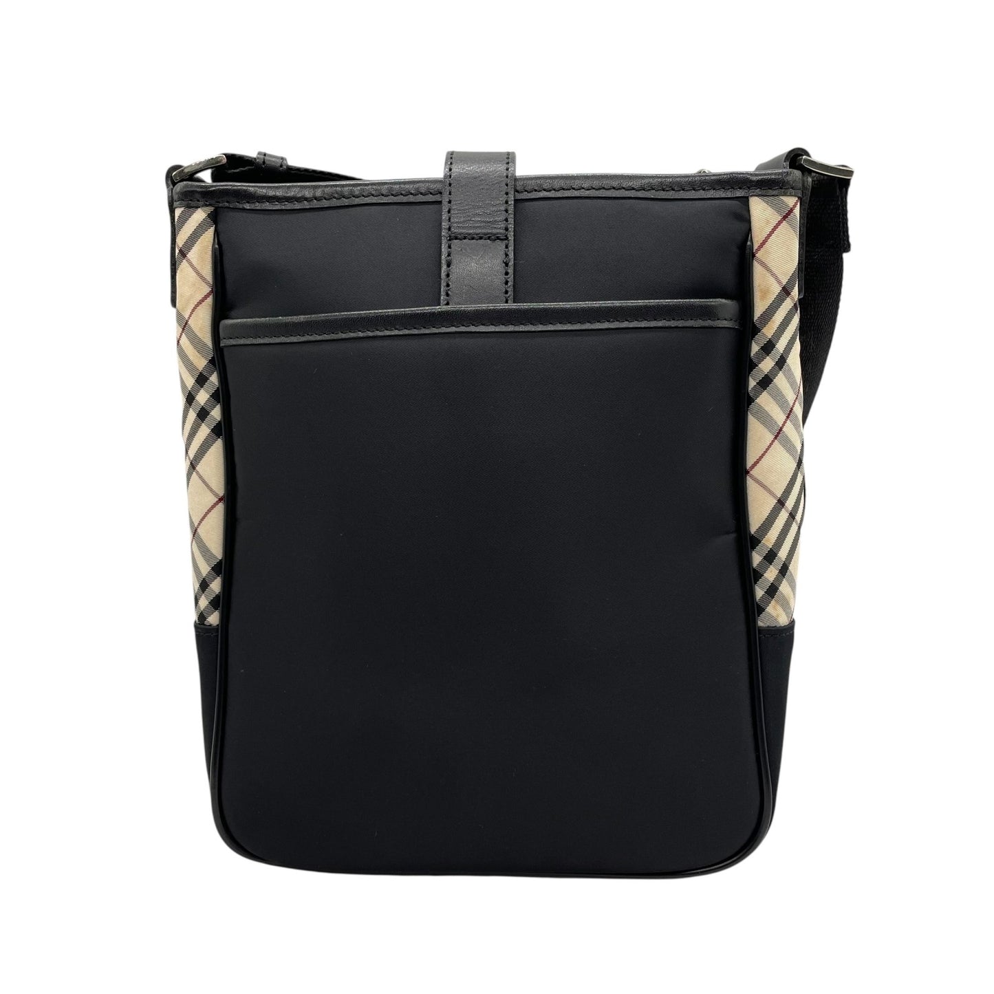 美品 BURBERRY BLACK LABEL バーバリー ショルダーバッグ ナイロン レザー ノバチェック ベージュ 黒 ブラック シルバー金具 斜め掛け メンズ レディース K11