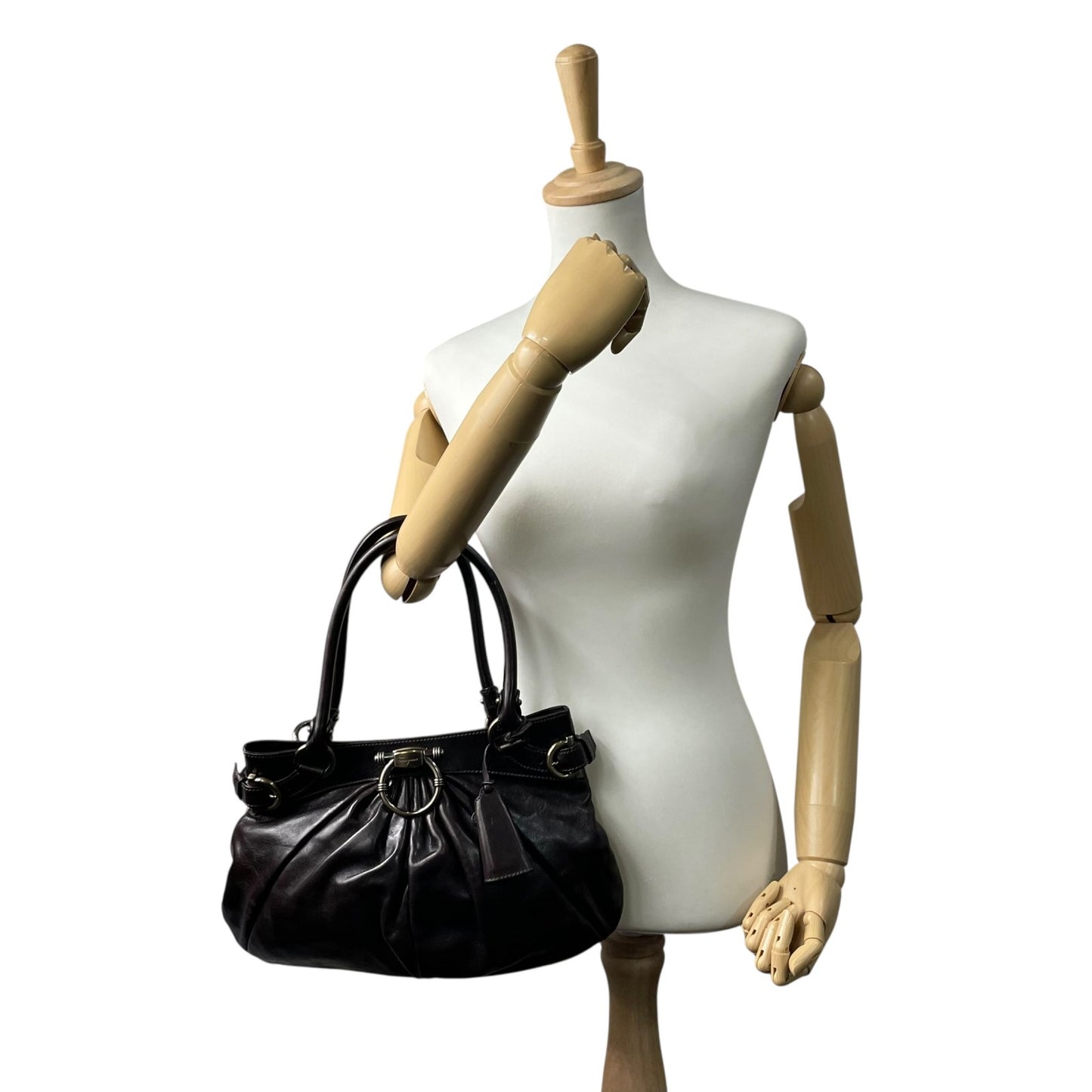 美品 Salvatore Ferragamo フェラガモ ガンチーニ ハンドバッグ レザー 茶 ダークブラウン マリッサ シルバー金具 クロシェット レディース 手提げ K6