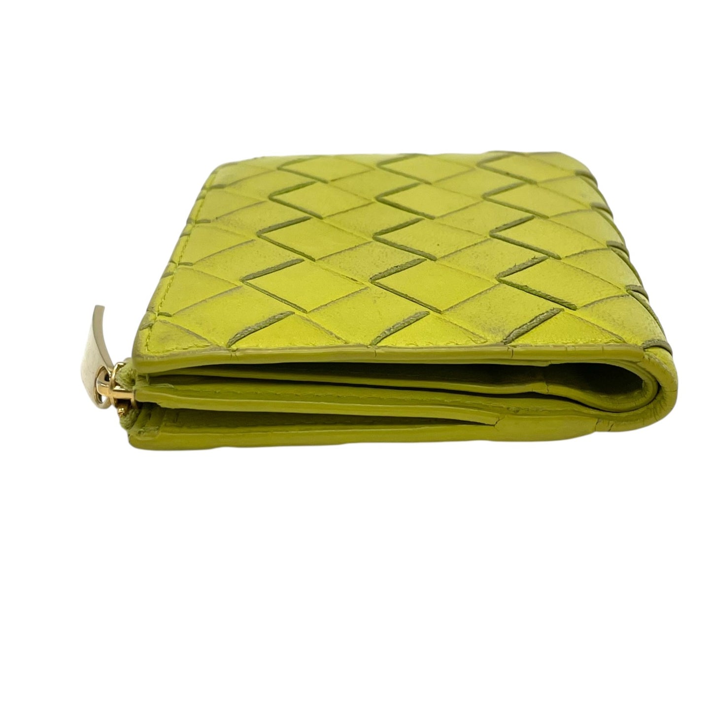 BOTTEGA VENETA ボッテガヴェネタ イントレチャート 二つ折り財布 コンパクトウォレット 緑 キウイグリーン レザー ゴールド金具 レディース M4