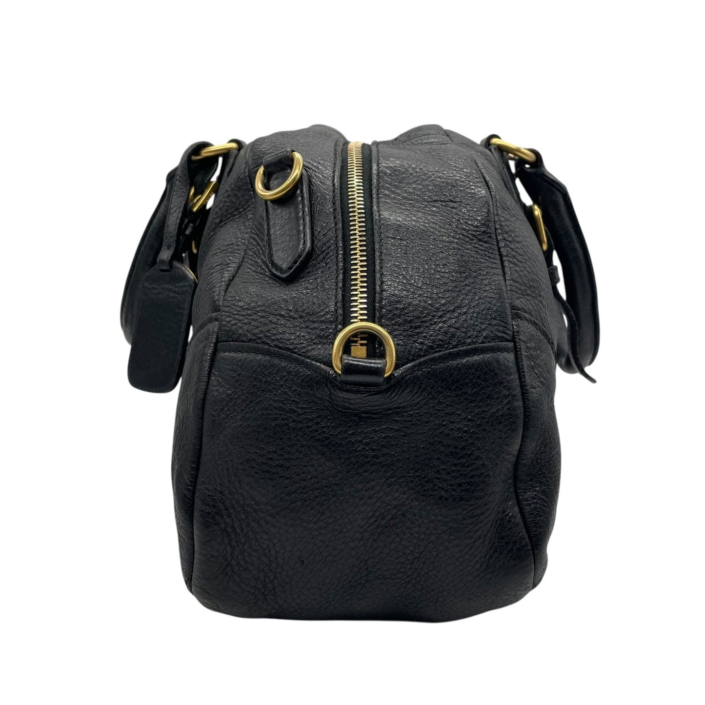 Authentic PRADA 2WAY Handbag Shoulder Black NERO Leather Gold Hardware Logo