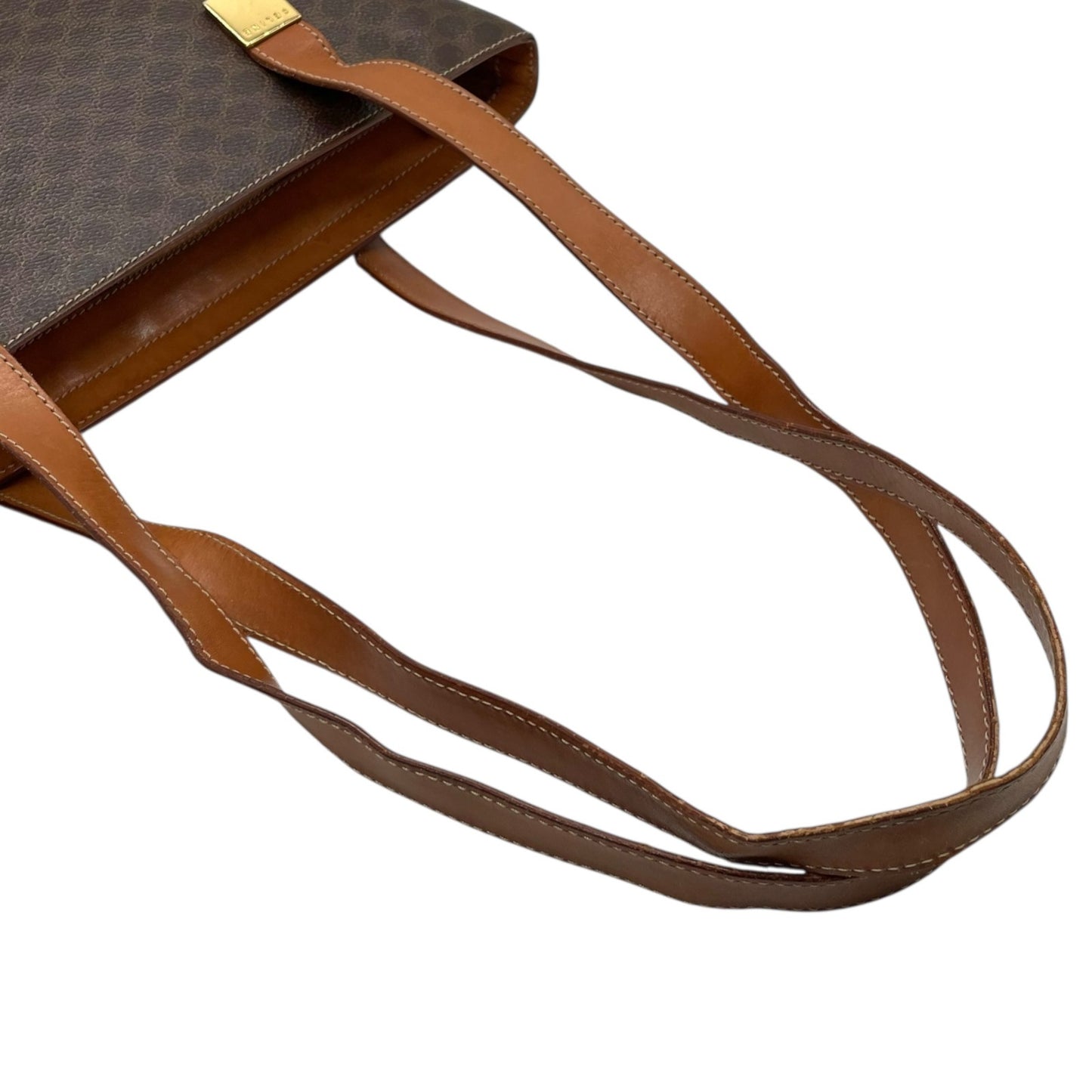 CELINE セリーヌ マカダム トートバッグ 茶 ブラウン PVC レザー ゴールド金具 ワンショルダー 肩掛け可 A4収納 レディース ヴィンテージ D1