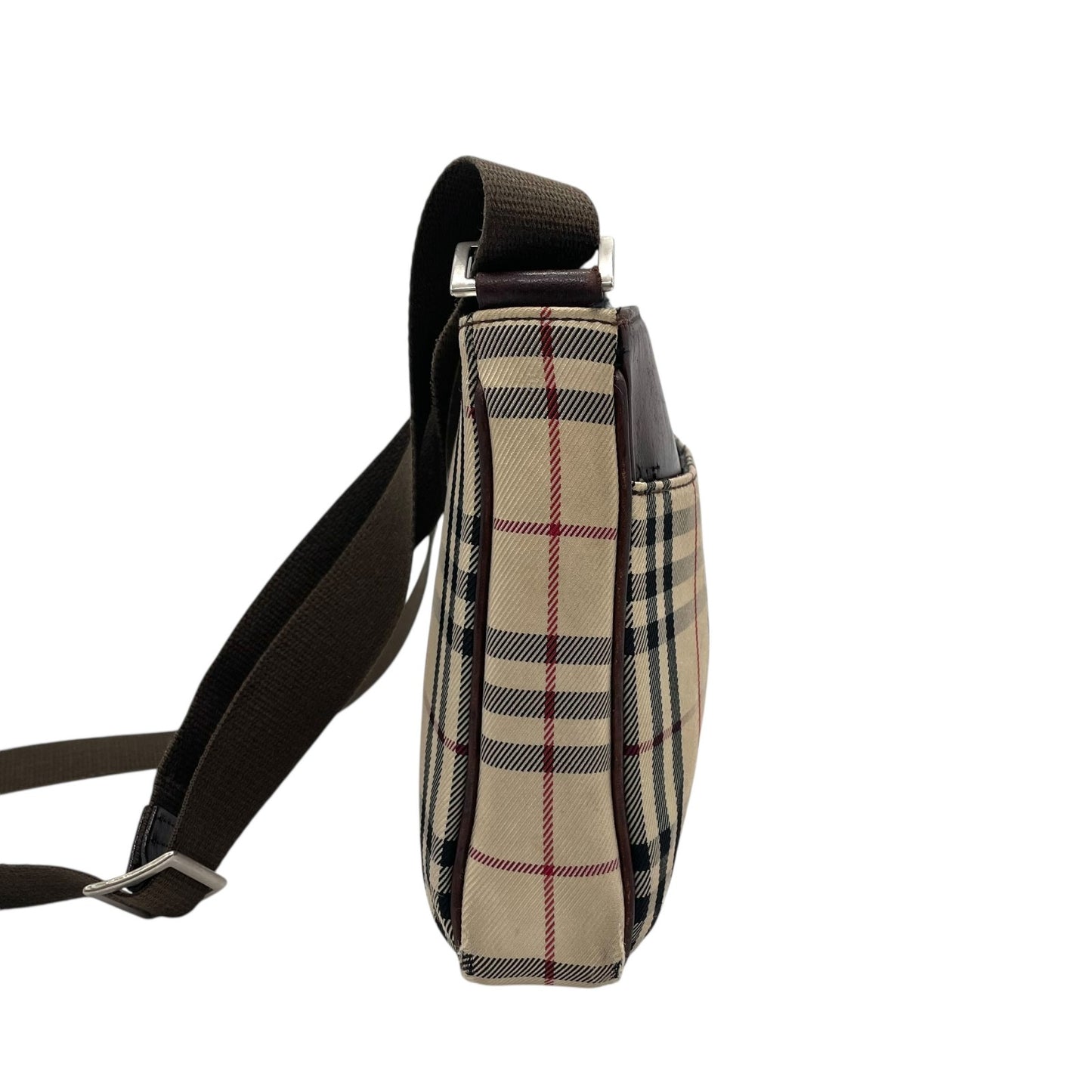 BURBERRY バーバリー ノバチェック ショルダーバッグ キャンバス レザー ベージュ 茶 ブラウン シルバー金具 ロゴプレート チェック柄 斜め掛け 肩掛け レディース C6