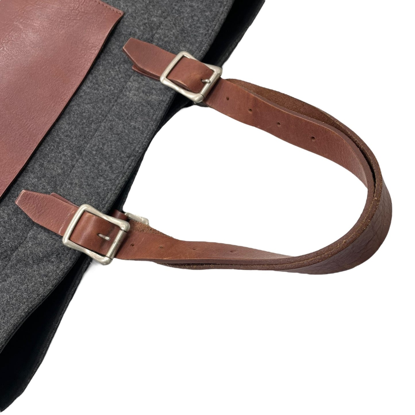 COMME des GARCONS HOMME コムデギャルソンオム トートバッグ グレー ブラウン ウール レザー シルバー金具 手提げ 肩掛け可 レディース U14