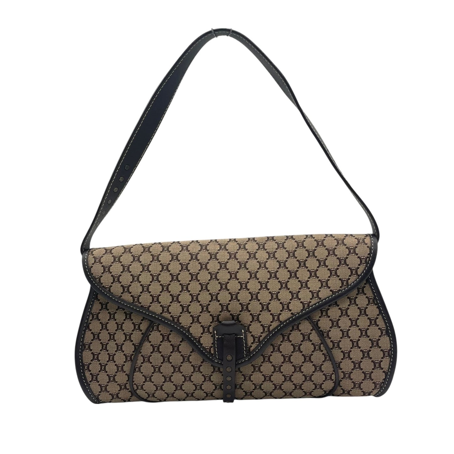 美品 CELINE セリーヌ マカダム トリオンフ ショルダーバッグ キャンバス×レザー ベージュ×ブラウン レディース ヴィンテージ 正規品 K9