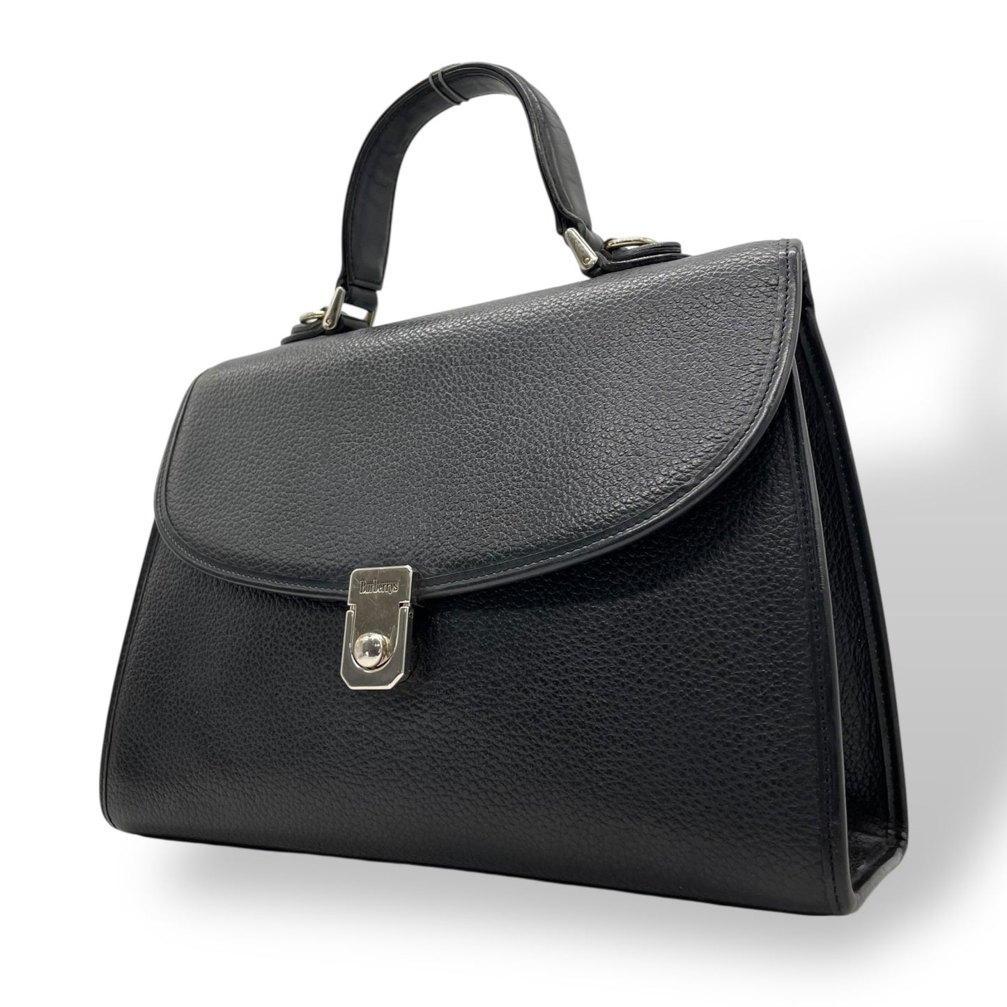 美品 BURBERRYS バーバリーズ フォーマル 2WAY ハンドバッグ ショルダーバッグ シボ革 レザー ブラック シルバー金具 ノバチェック シャドーホース ヴィンテージ C5