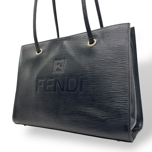 FENDI フェンディ トートバッグ ショルダーバッグ ワンショルダー 黒 ブラック エピレザー ロゴ型押し シルバー金具 FFロゴ 大容量 ヴィンテージ オールド C