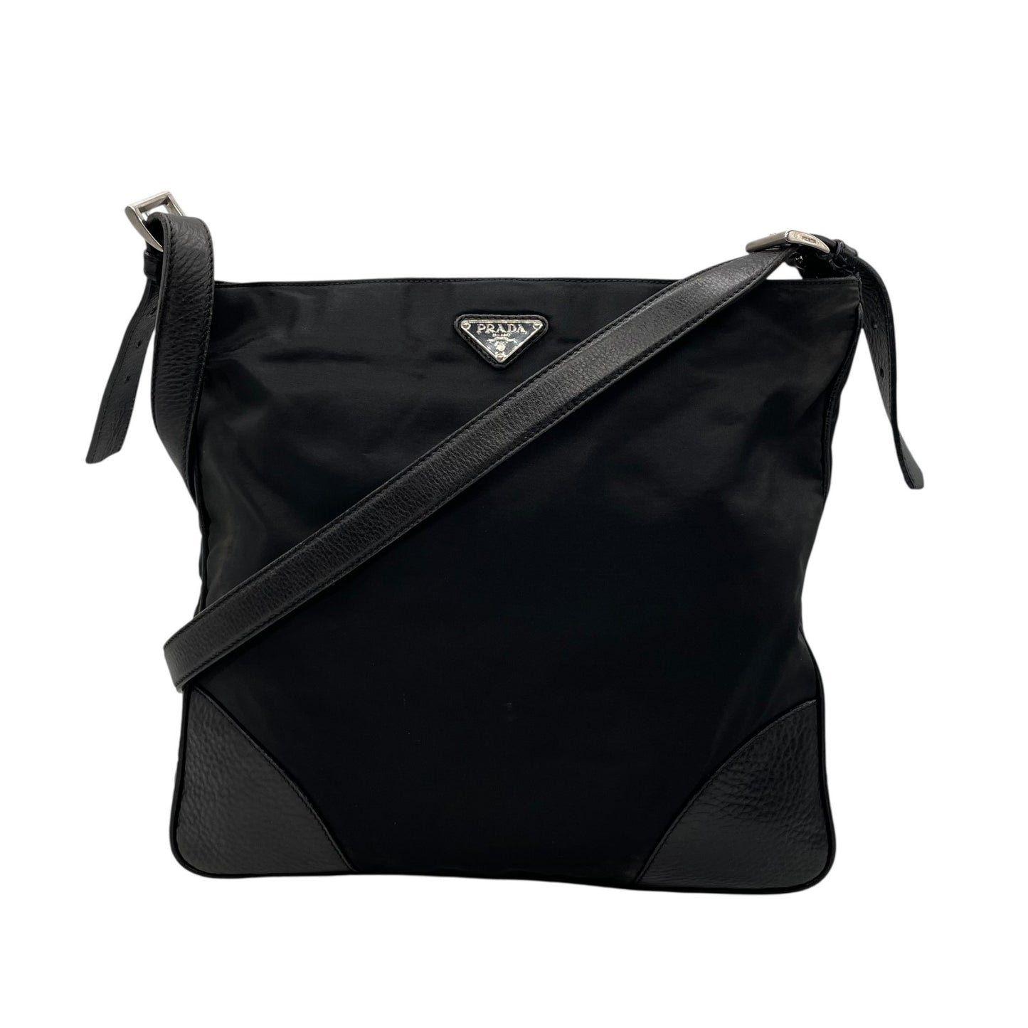 PRADA プラダ ショルダーバッグ ナイロン レザー 黒 ブラック NERO 三角プレートロゴ トライアングルロゴ シルバー金具 斜め掛け可 メンズ レディース K13