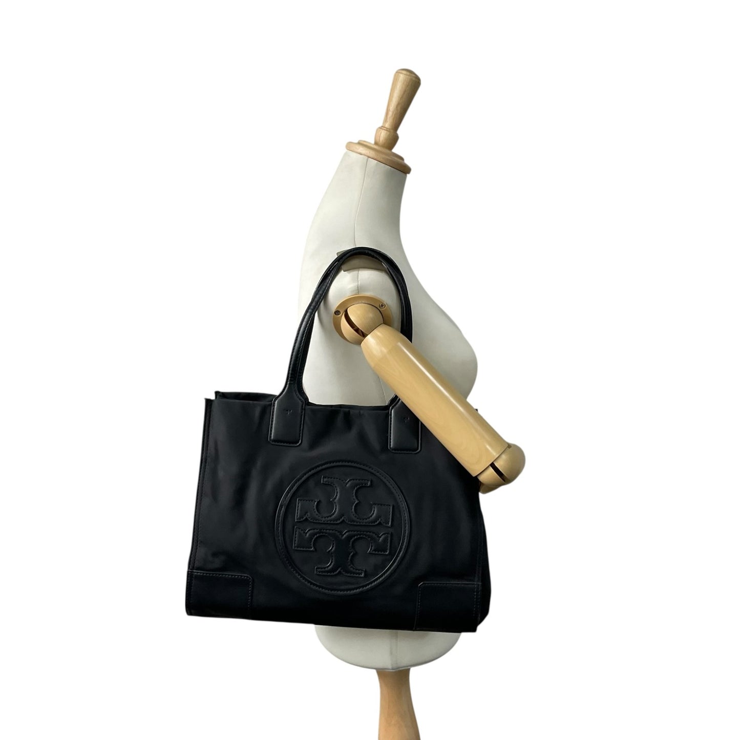 美品 TORY BURCH トリーバーチ エラ トートバッグ ブラック ナイロン レザー ゴールド金具 ロゴ 肩掛け可 レディース U17