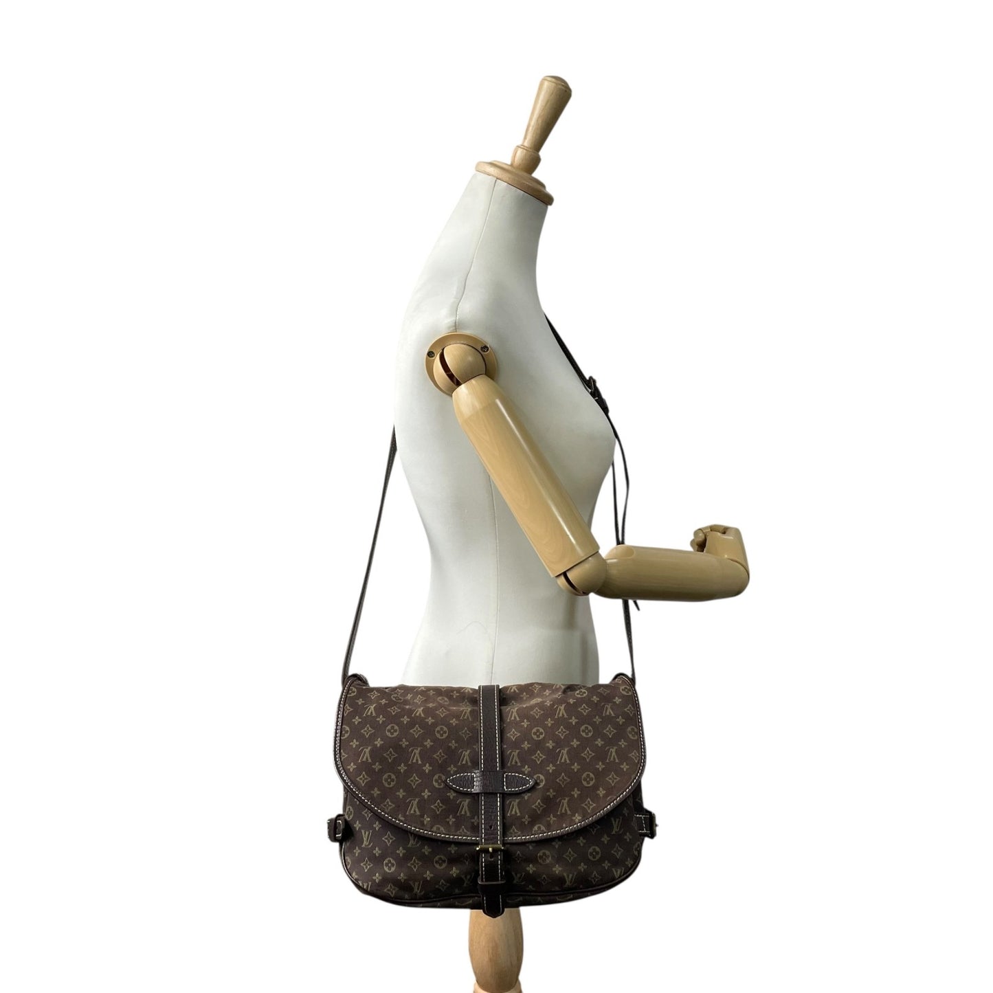 LOUIS VUITTON ルイヴィトン モノグラム ミニラン ソミュール30 ショルダーバッグ メッセンジャー M95227 茶 ブラウン キャンバス レザー ゴールド金具 ダブルフラップ 斜め掛け可 ユニセックス K9