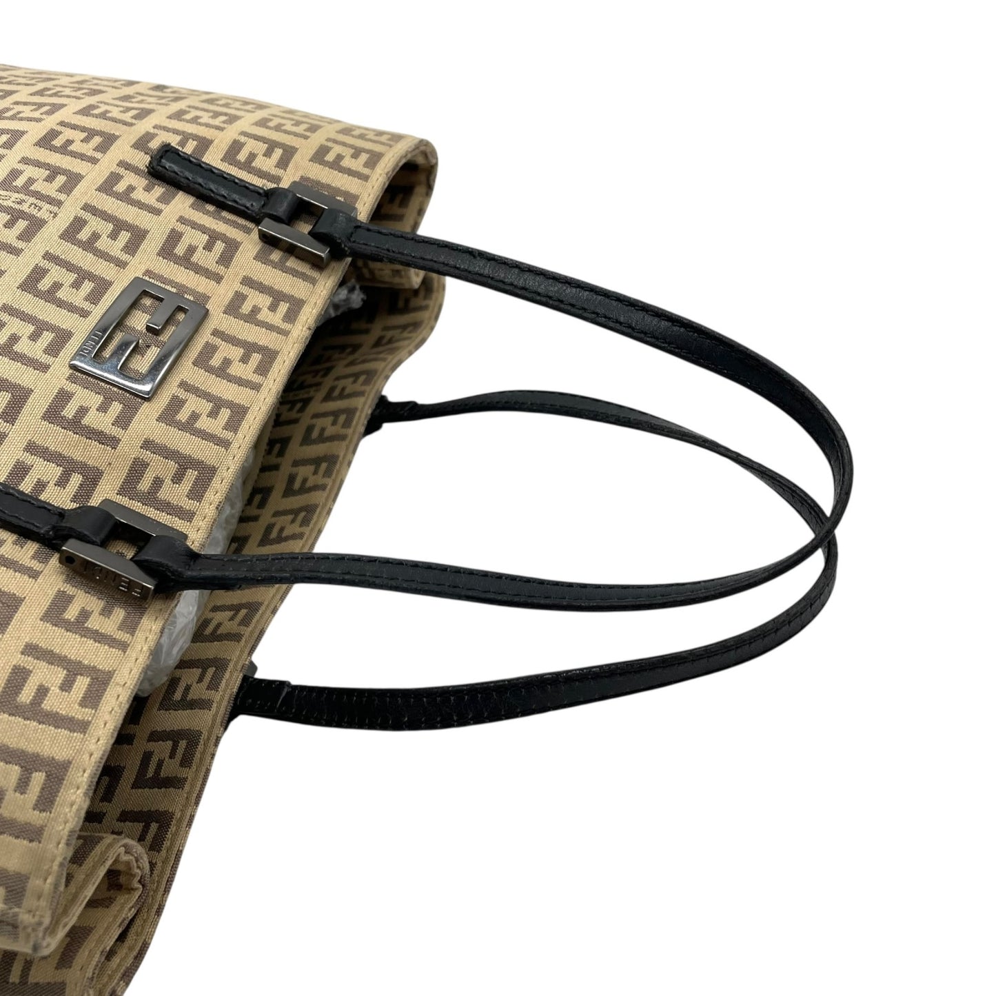 美品 FENDI フェンディ ズッキーノ ハンドバッグ ミニトート ベージュ ブラック キャンバス レザー シルバー金具 FF柄 ズッカ柄 レディース ヴィンテージ B3