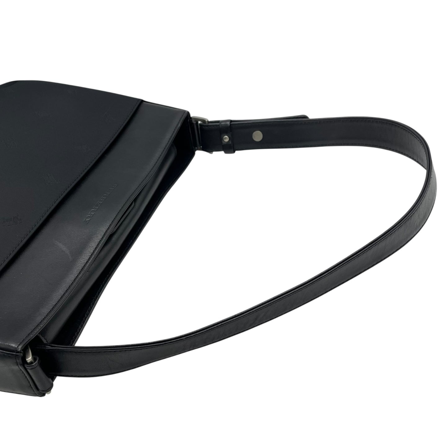 美品 BURBERRY バーバリー ショルダーバッグ ワンショルダー ハンドバッグ 黒 ブラック ナイロン レザー シルバー金具 シャドーホース エクエストリアン・ナイト 肩掛け レディース D4