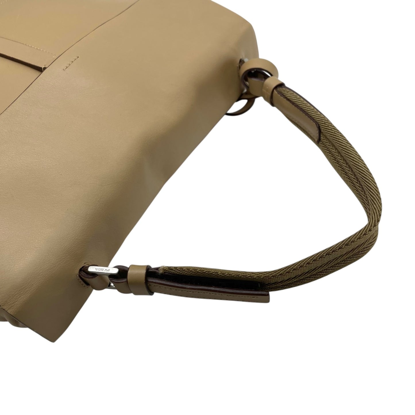 美品 PRADA プラダ ハンドバッグ ポーチ付き B10397 ベージュ レザー シルバー金具 ロゴ型押し 手提げ レディース ギャランティカード付き B4 00s archive