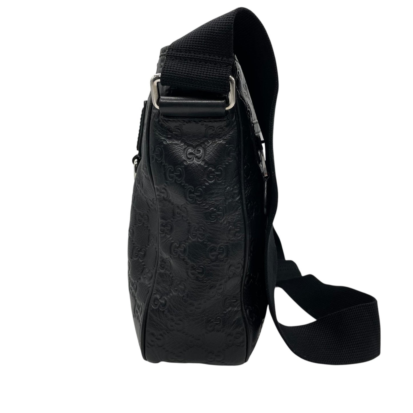 美品 GUCCI グッチ グッチシマ シェリー ロゴ型押し ショルダーバッグ メッセンジャーバッグ レザー 黒 ブラック シルバー金具 322080 斜め掛け可 メンズ レディース E
