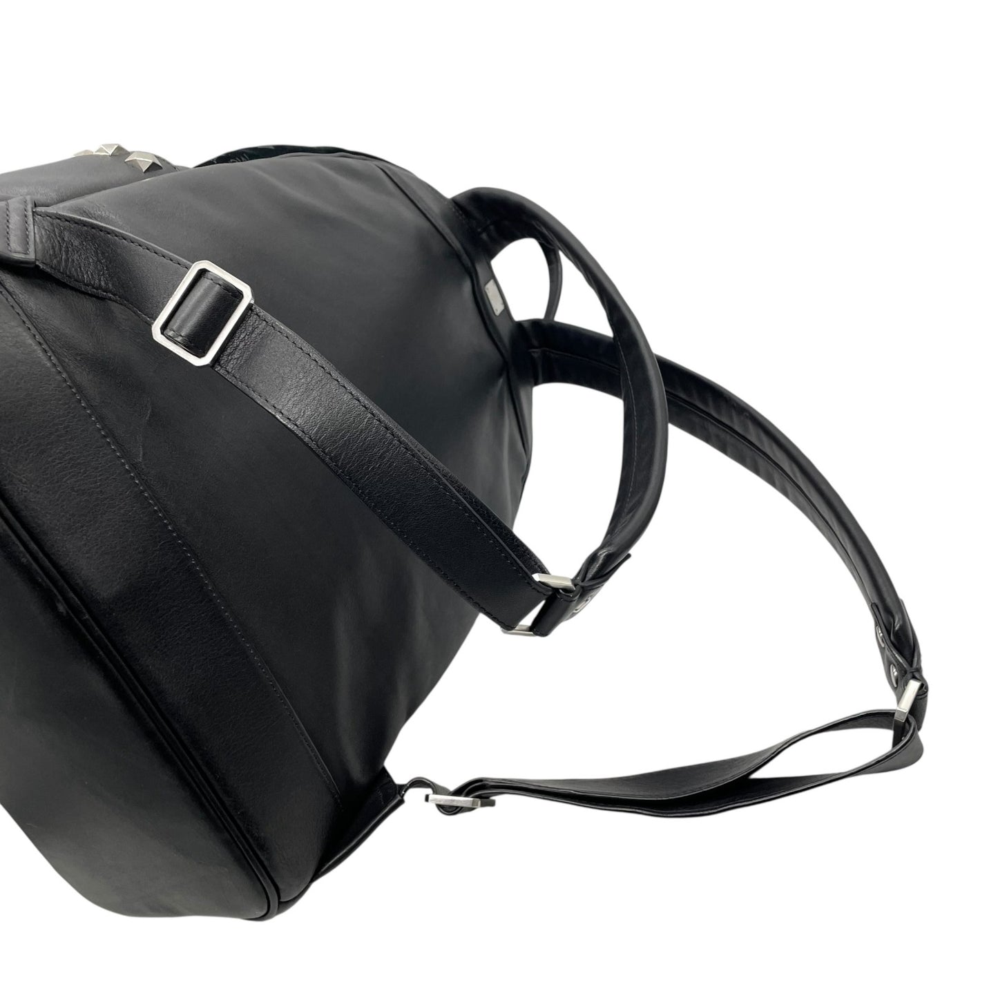 極美品 MCM エムシーエム バックパック リュック モノグラム ヴィセトス エンブレム刺繍 スタッズ付き レザー×ベルベット ブラック 黒 A