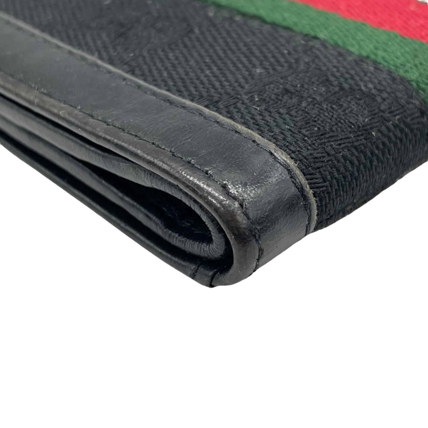 グッチ GUCCI シェリーライン 二つ折り財布 GGキャンバス レザー 黒 ブラック ゴールド金具 ヴィンテージ W4