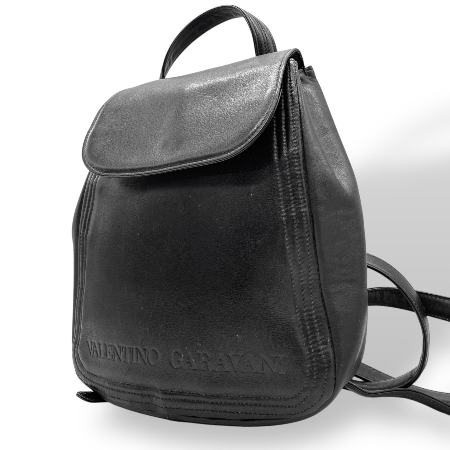 VALENTINO GARAVANI ヴァレンティノ ガラヴァーニ リュックサック バックパック フラップ付き 本革 レザー ブラック ロゴ メンズ レディース K5