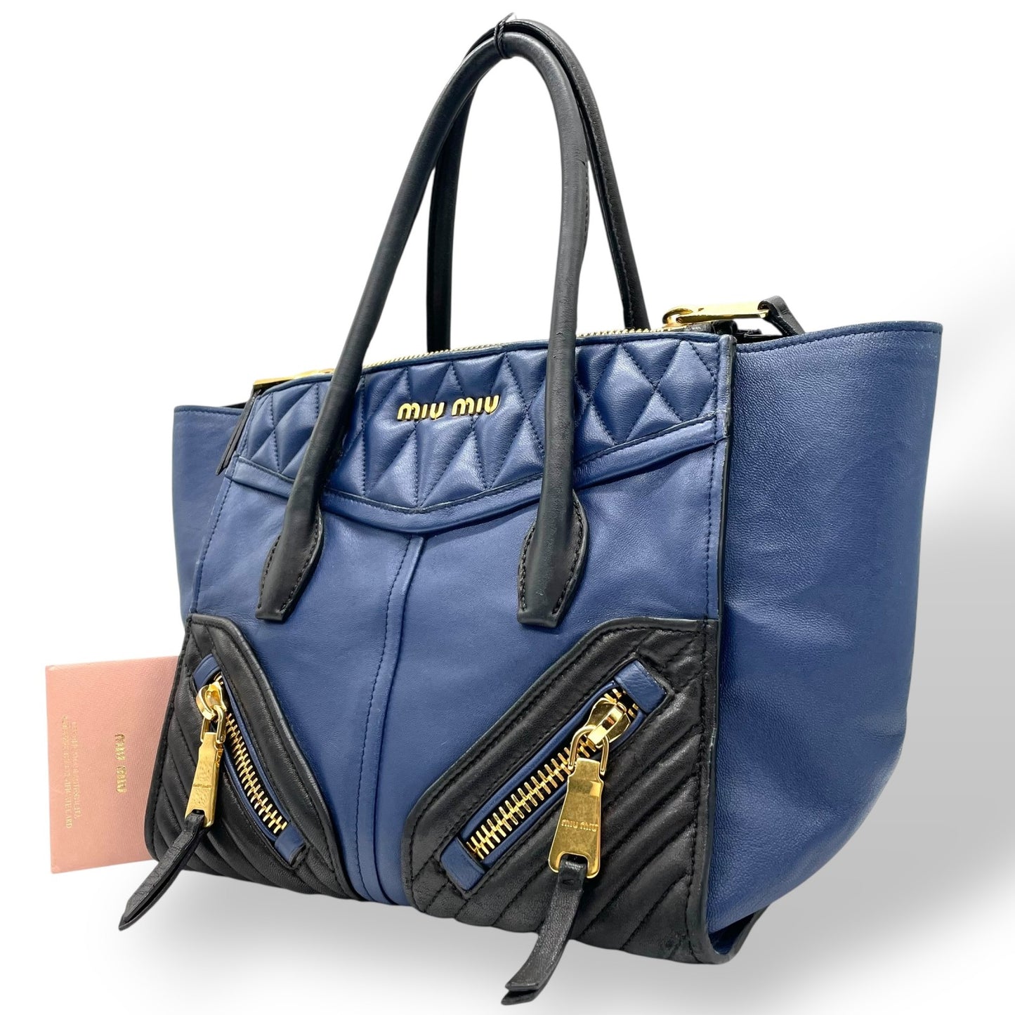 美品 miu miu ミュウミュウ トートバッグ ハンドバッグ バイカラー バイカー ナッパ ゴールド金具 レディース レザー 本革 A1