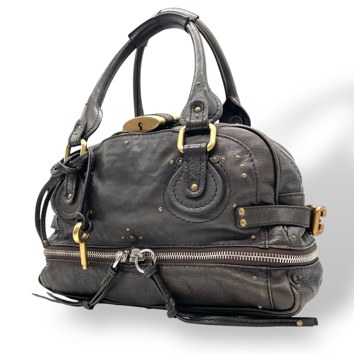 Chloe クロエ パディントン ハンドバッグ 南京錠 ボーリングバッグ ダークブラウン 鍵付き Y2K Archive レザー 本革 C