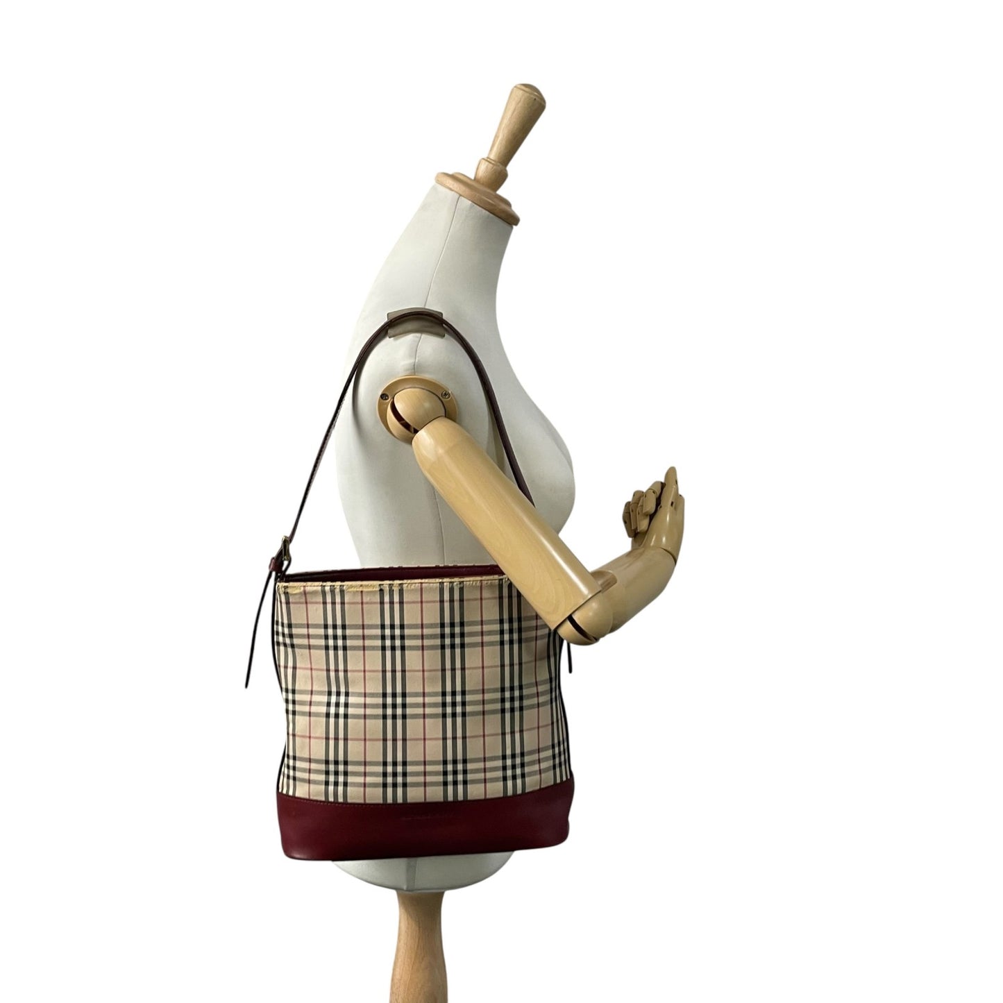 バーバリー Burberry ヴィンテージ ショルダーバッグ ハンドバッグ ノバチェック 赤 ボルドーレザー ワンショルダー C8