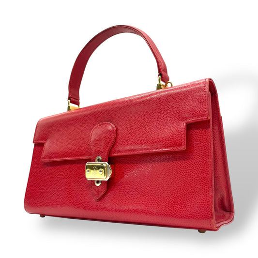 HERNO ヘルノ ハンドバッグ レザー レッド 赤 金金具 ゴールド金具 ヴィンテージ U8