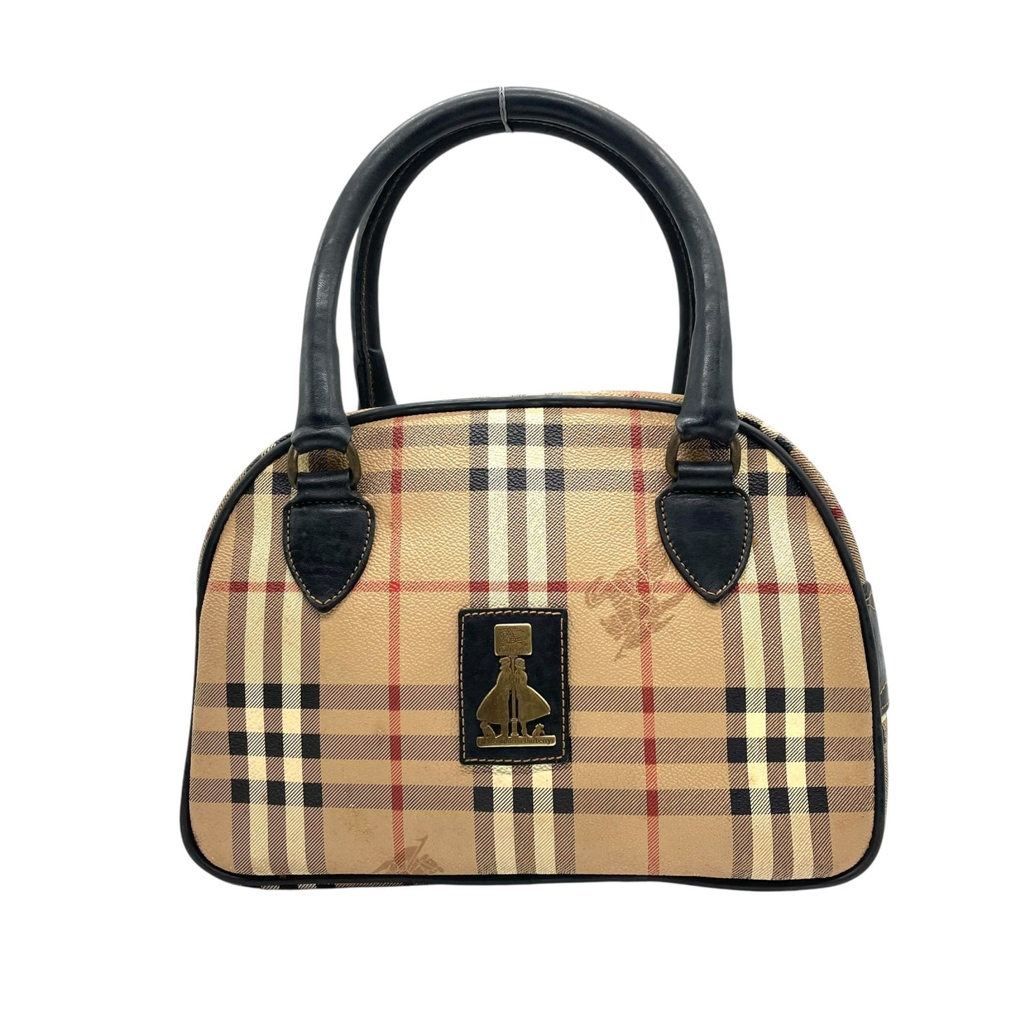 BURBERRY バーバリー ミニボストンバッグ ハンドバッグ ノバチェック シャドーホース シェルター ベージュ 黒 ブラック ゴールド金具 PVC レザー ファスナー開閉 手提げ ヴィンテージ レディース K6